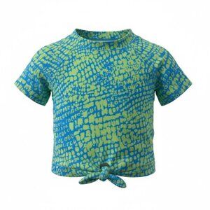 Z By Zella Girls UPF 50+ Cropped Short Sleeve Top Blue/Green Print Size 14